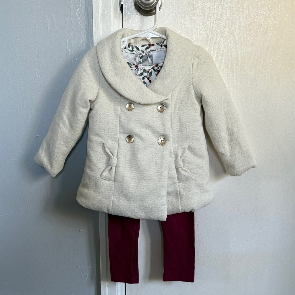 Tahari Ivory Double-Breasted Kids Pea Coat Set